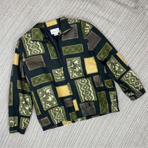 Drapers & Damons Petite Mosaic Tile Print Microfiber Bomber Jacket Black PM - Picture 14 of 14